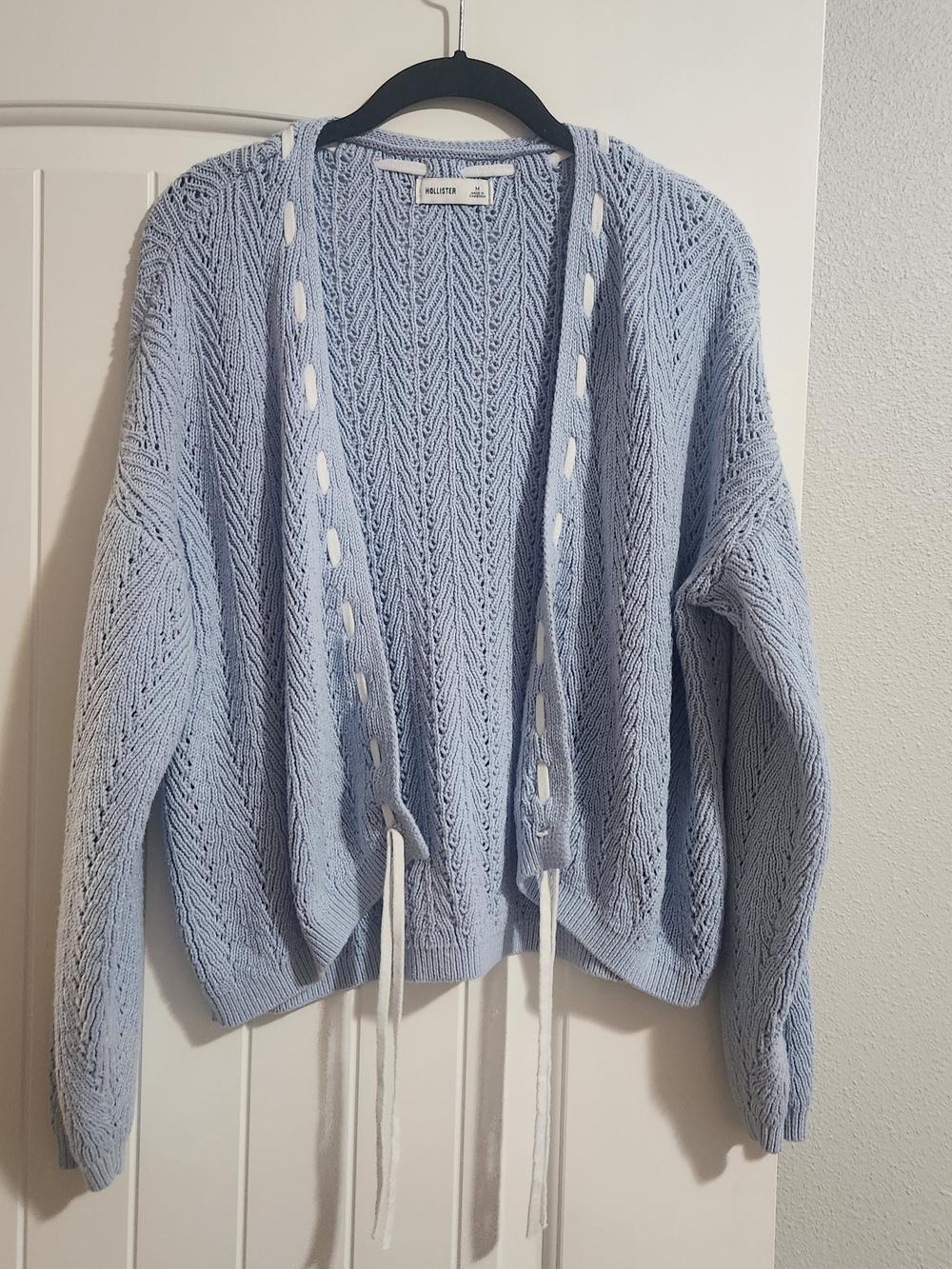 Hollister Pale Blue Open-Knit Tie-Front Cardigan